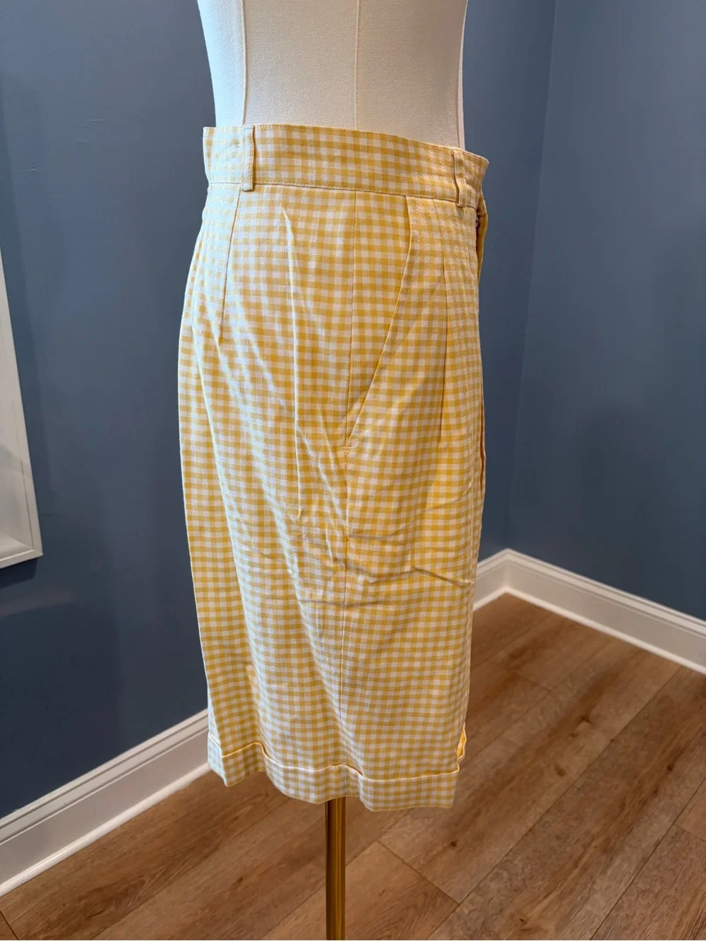 Carolyne Simpson Vintage Yellow Gingham Bermuda Shorts Size 8 NWT USA Made